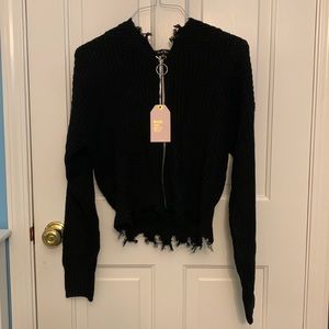 Love Tree zip sweater. black, large